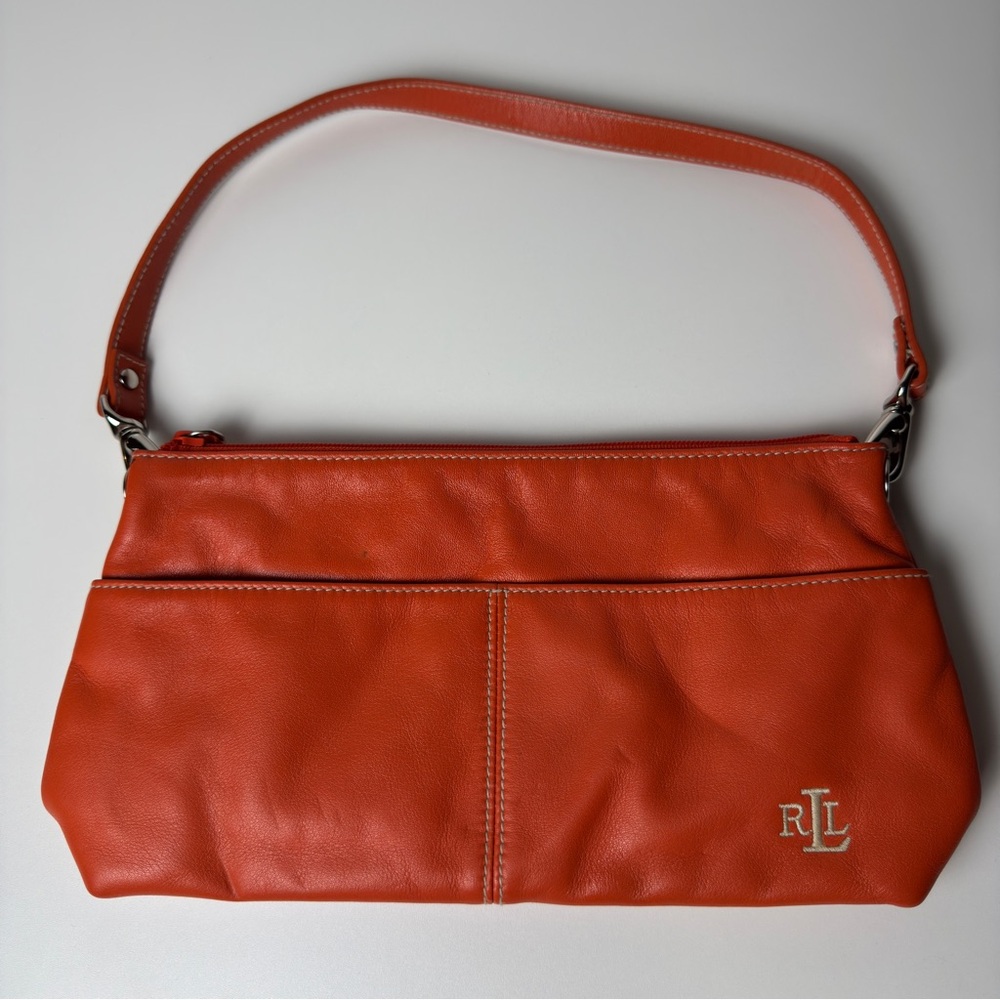 Lauren By Ralph Lauren Orange Small Leather Shoulder Bag with Zip Closure
